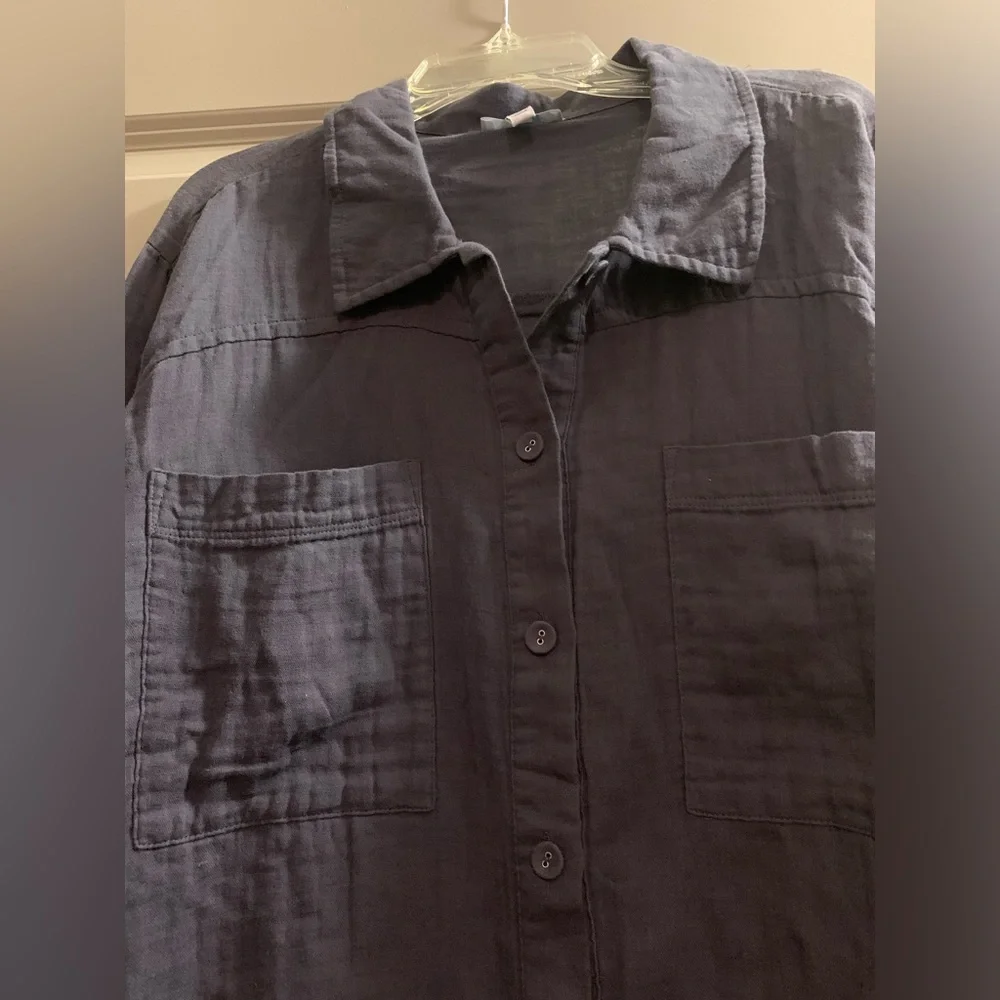 Johnny Was Calme Double Pocket Long Sleeve Shacket 100% Cotton Large Grey - Picture 4 of 9